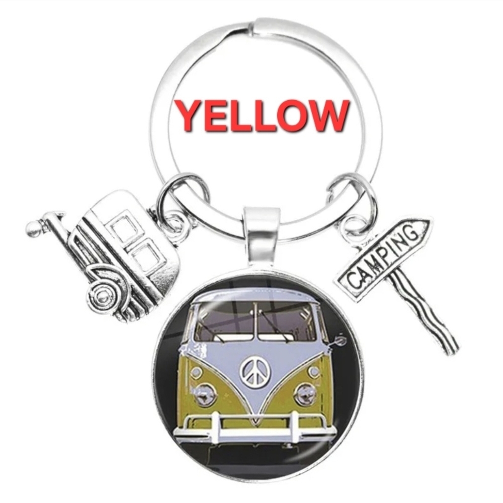 Keychain Retro Van Peace Sign Blue Red Yellow - Picture 9 of 14